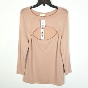 LAGENCE Blush Long Sleeve Cutout Knit Top Size L – Soft Stretch Pullover NWOT